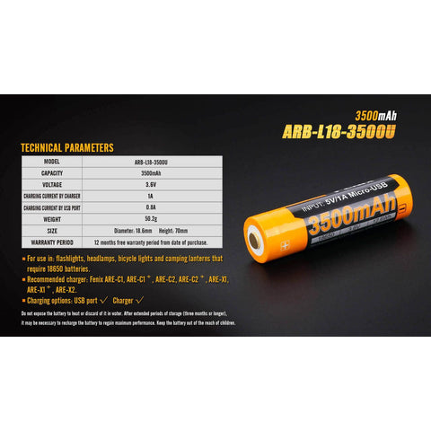 Fenix ARBL18 High-Capacity 18650 Battery - 3500mAh