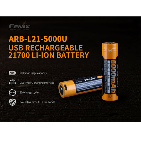 Fenix ARB-L21-5000U USB-Rechargeable 5000mAh 21700 Li-ion Battery Fenix ARB-L21-5000U USB-Rechargeable 5000mAh 21700 Li-ion Battery